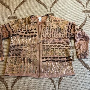 Chico's Tan Embellished Zip-Front Jacket